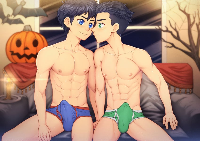 2boys abs animated batman_(series) black_hair blue_eyes briefs briefs_only cumshot damian_wayne dc dc_comics duo erect_nipples erection erection_under_clothes gay green_eyes halloween holding_penis jon-el jonathan_kent male male_only multiple_boys multiple_males multiple_penises muscles muscular mutual_handjob nipples nude orgasm_from_handjob pecs penis_grab penis_size_difference robin_(damian_wayne) robin_(dc) stroking_cock suiton superboy superboy_(jonathan_kent) superman_(series) supersons uncensored underwear yaoi