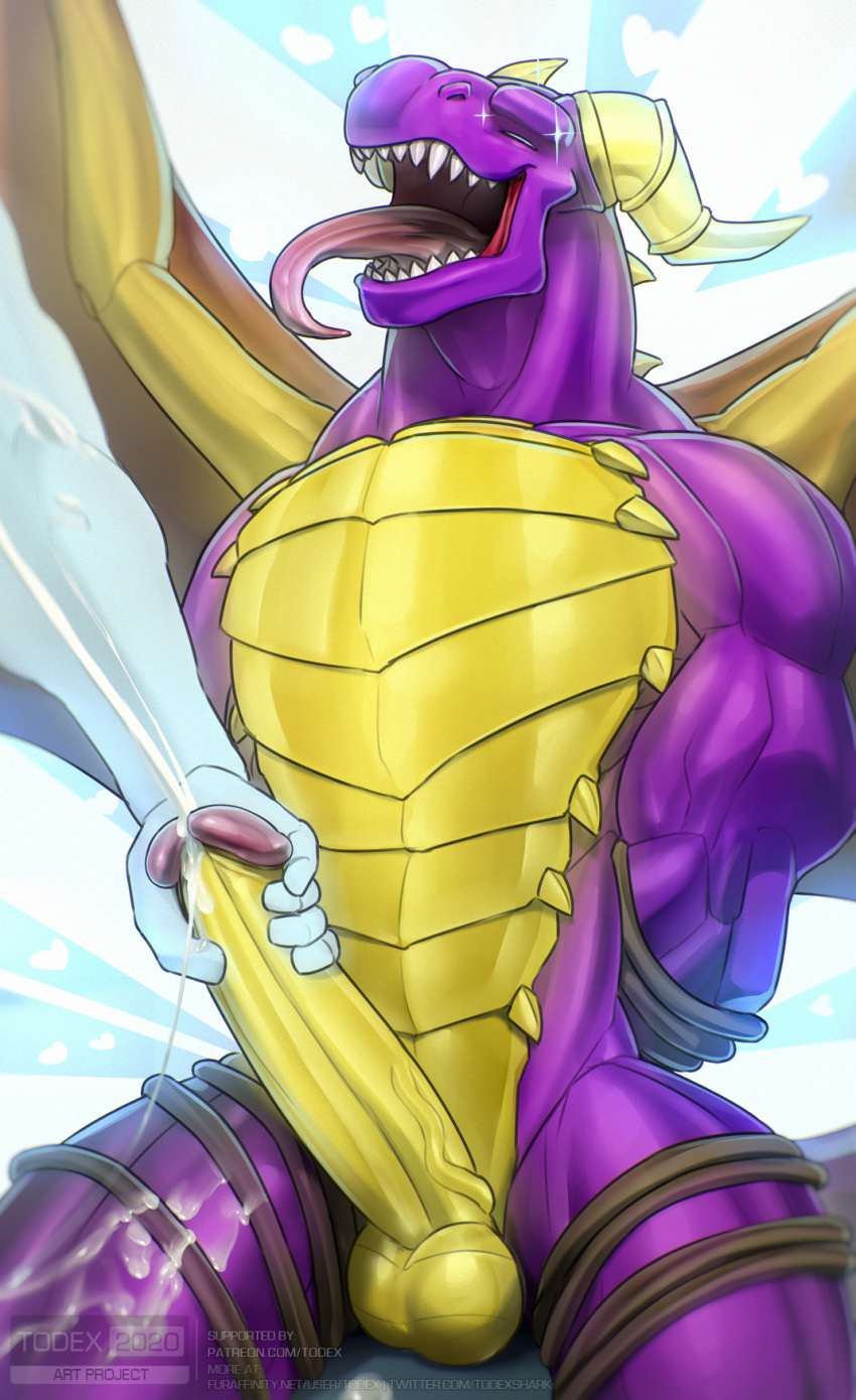 2020 activision anthro balls biceps big_penis bodily_fluids bound closed_eyes cum cumshot dragon duo ejaculation erection furry genital_fluids genitals handjob hands_behind_back hi_res looking_pleasured male male_only muscular muscular_male nude open_mouth orgasm penile penis sex solo_focus spyro spyro_the_dragon todex tongue tongue_out vein veiny_penis video_games