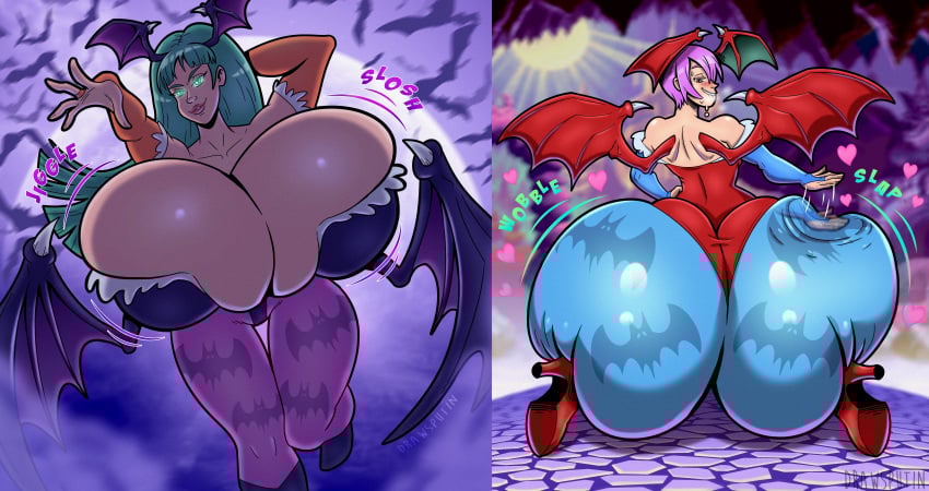 2girls ass ass_bigger_than_head ass_bigger_than_torso ass_body ass_slap bat_wings big_ass big_breasts bottom_heavy breasts bubble_butt bust busty capcom chest clothing curvy darkstalkers dat_ass demon demon_girl digital_media_(artwork) drawsputin edited fat_ass female female_only gigantic_breasts green_eyes green_hair head_wings heels hips hot hourglass_figure huge_ass huge_boobs huge_breasts hyper hyper_ass kneeling large_ass legs lilith_aensland looking_at_ass looking_at_self looking_back massive_ass morrigan_aensland multiple_girls on_knees purple_hair shoes slapping_ass slapping_own_ass solo succubus thick_ass wings