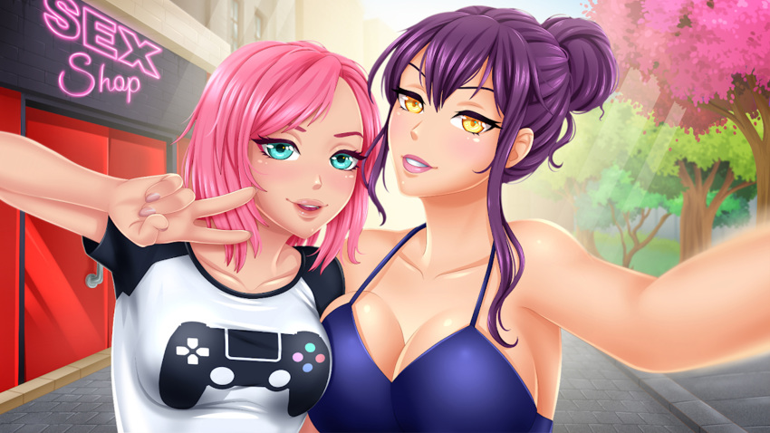 2girls alexis_(fap_ceo) fap_ceo female female_only nova_(fap_ceo) pink_hair uncensored