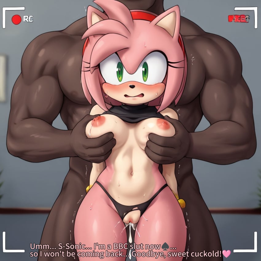 ai_generated amy_rose bbc bbc_slave breast_grab cum_dripping_from_pussy female furry furry_ears furry_female furry_tail mobian mobian_(species) mobian_hedgehog netorare netorase ntr sonic_(series) sonic_the_hedgehog_(series) text video_recording
