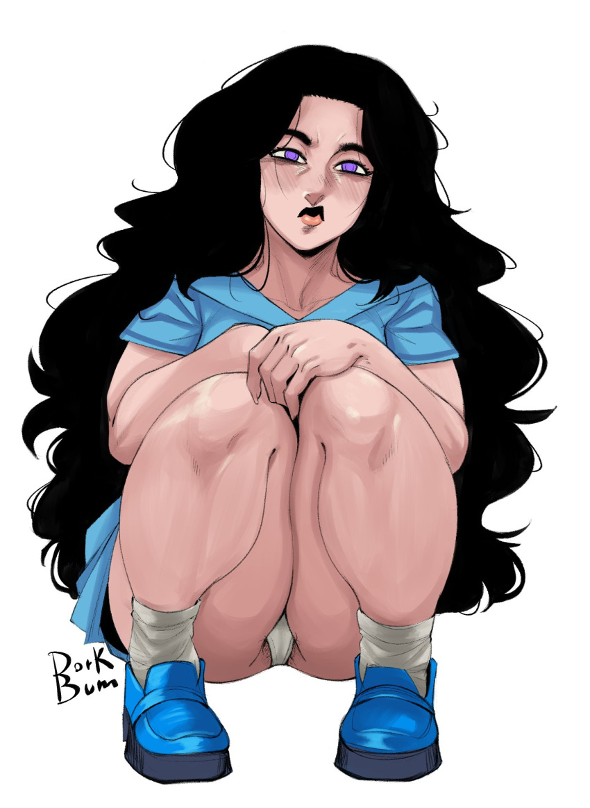 black_hair dork_bum female female_only jojo&#039;s_bizarre_adventure panties purple_eyes skirt squatting thick_thighs yukako_yamagishi