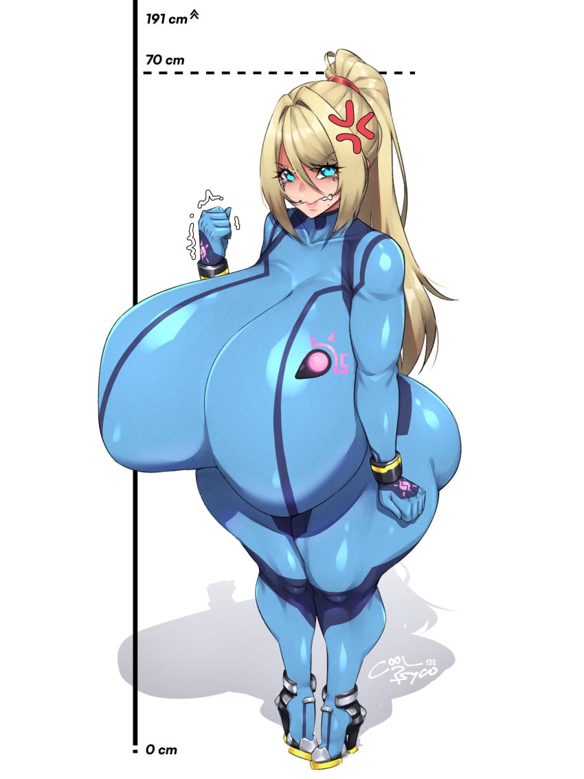 1girls 2d 2d_(artwork) 2d_artwork alternate_height angry angry_expression angry_face ass ass big big_ass big_breasts big_butt blonde_female blonde_hair blonde_hair blue_eyes breasts coolpsyco106 female gigantic_breasts huge_ass huge_breasts huge_butt huge_thighs light-skinned_female light_skin looking_at_viewer massive_breasts metroid nintendo ponytail samus_aran short_female shortstack simple_background skin_tight skin_tight_outfit skin_tight_suit solo solo_female solo_focus thick_thighs zero_suit_samus