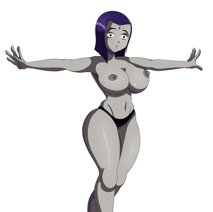 arms_out arms_outspread big_breasts breasts dc dc_comics female female_only forehead_jewel grey_nipples grey_skin huge_breasts nipples rachel_roth raven_(dc) short_hair solo solo_female sonson-sensei teen_titans topless underwear