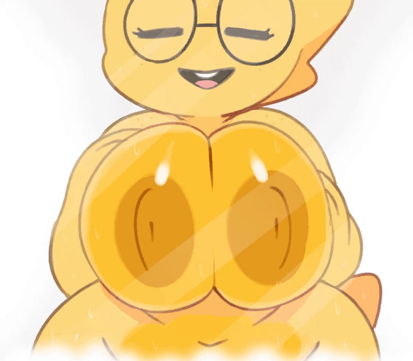 1girls against_glass alphys animated anthro big_areola big_breasts big_nipples breasts breasts_on_glass chubby closed_eyes deltarune female_only glasses lizard nipples pinkanimations somescrub undertale wet yellow_skin