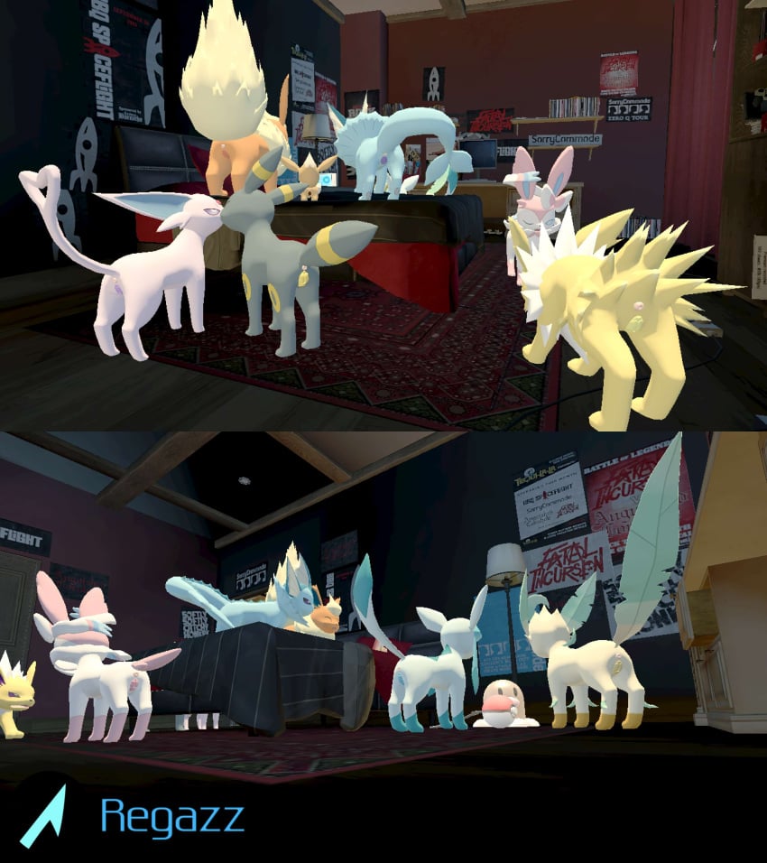 3d_(artwork) absurd_res animal_genitalia animal_vulva digital_media_(artwork) eevee eeveelution espeon female female/female feral flareon generation_1_pokemon generation_2_pokemon generation_4_pokemon generation_6_pokemon genitals glaceon group hi_res jolteon kissing leafeon nintendo pokemon pokemon_(species) pussy regazz_(artist) source_filmmaker_(artwork) sylveon tablet umbreon vaporeon