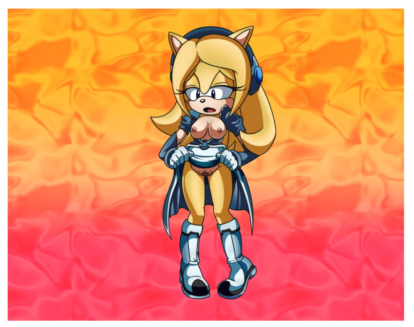 1girls alternate_species anthro blonde_hair blue_eyes breasts clothing female female_only furrification maria_robotnik maria_the_hedgehog pussy skirt_lift solo sonic_(series) sonic_the_hedgehog_(series) yellow_fur