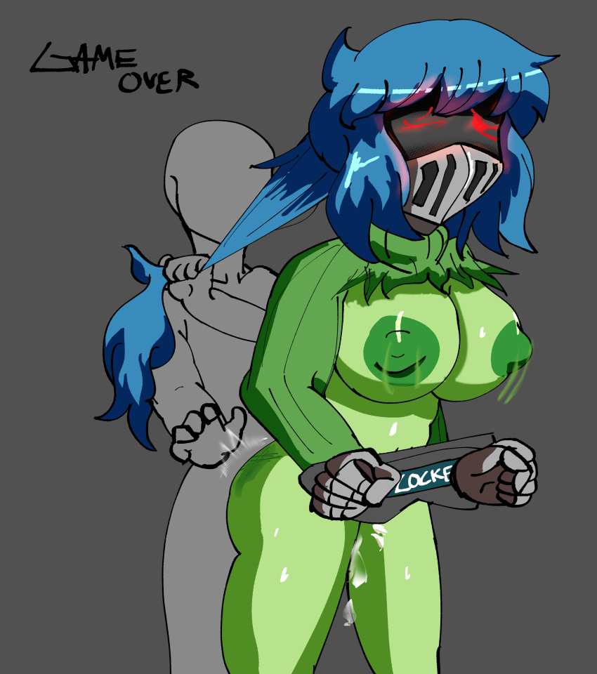 absurd_res animal_humanoid anthro blue_hair bodily_fluids breasts clothing cum cybernetics cyborg fan_character female fish fish_humanoid forced from_behind_position genital_fluids green_body hair hi_res human human_on_anthro human_on_humanoid humanoid interspecies long_hair machine male mammal marine marine_humanoid mildred_(artist) pulling_hair rape red_eyes restrained sex spanking torn_clothing touching_hair