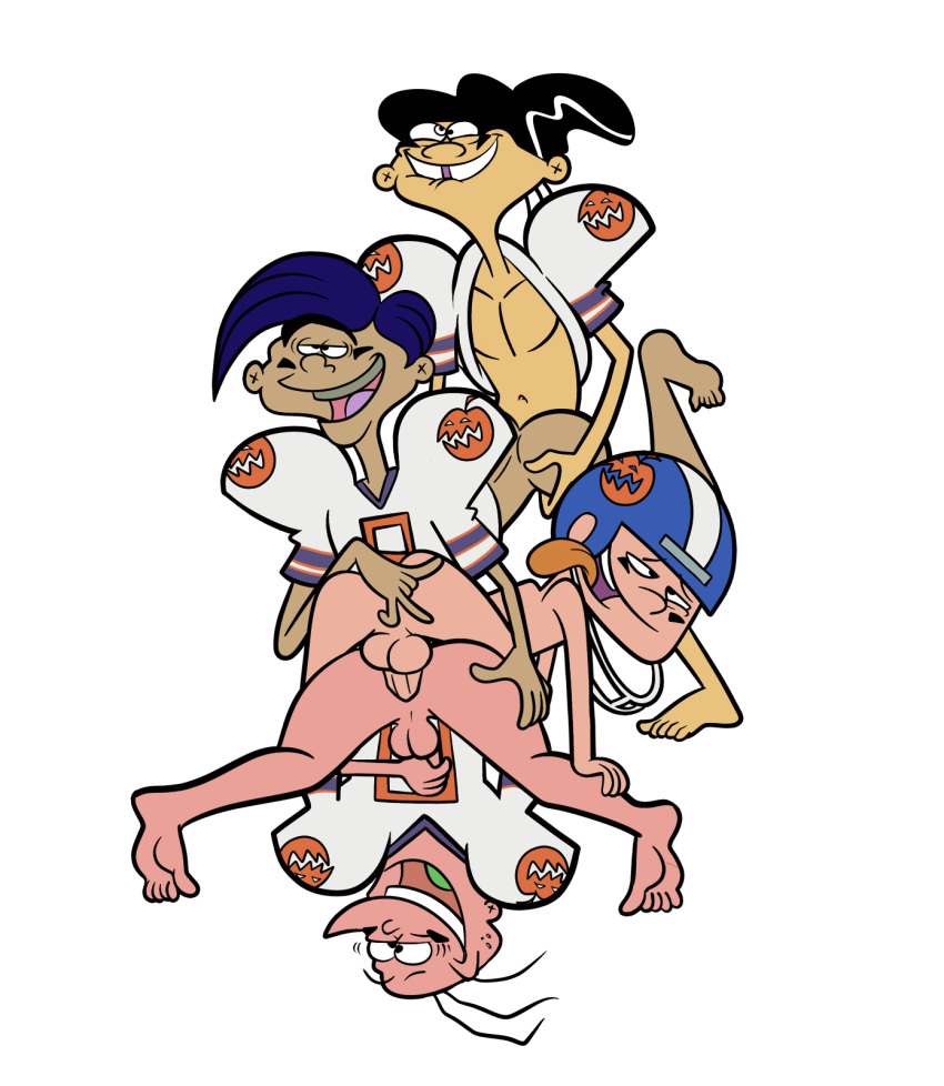 4boys anal anal_fingering anal_penetration anal_sex backsack balls biting_lips black_hair blue_hair bottomless cartoony cmnm crossed_eyes double_d ed_edd_n_eddy eddy_(ed_edd_n_eddy) facepaint finger_fuck football_helmet football_uniform foursome fucked_silly gapped_teeth gay green_tongue handjob_while_penetrated happy_sex holding_penis iyumiblue kevin_(ed_edd_n_eddy) male male_only male_penetrating masturbating_while_penetrated multiple_boys nude orgy piledriver_position pleasure_face retainer rolf_(ed_edd_n_eddy) shirt_pulled_behind_neck spread_legs tan_skin tongue_out upside-down white_background yaoi