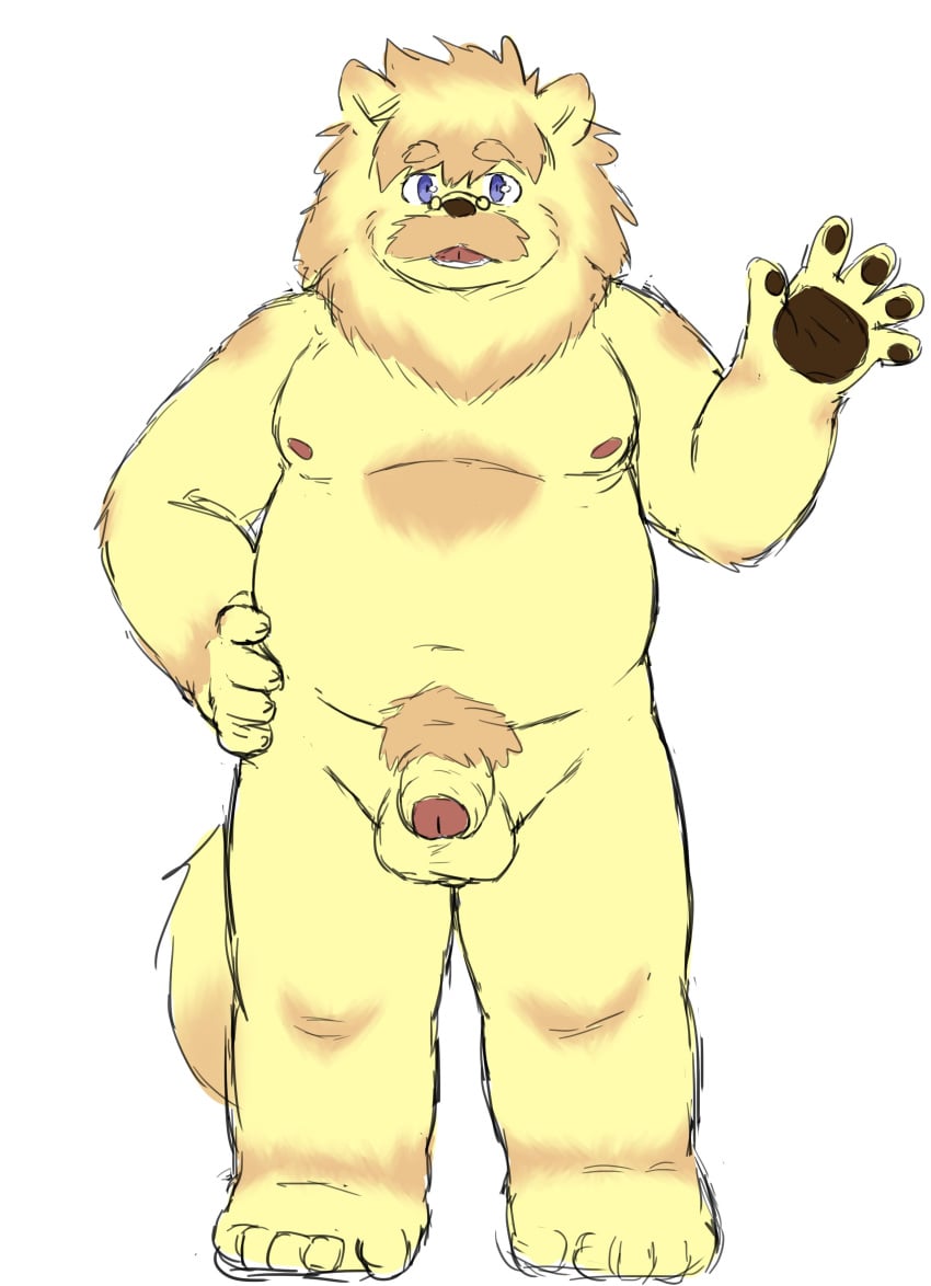 2020 absurd_res anthro balls belly canid canine canis domestic_dog eyewear flaccid genitals glasses hi_res kemono male male_only mammal moobs navel nipples overweight overweight_male penis reddo12340 simple_background solo white_background