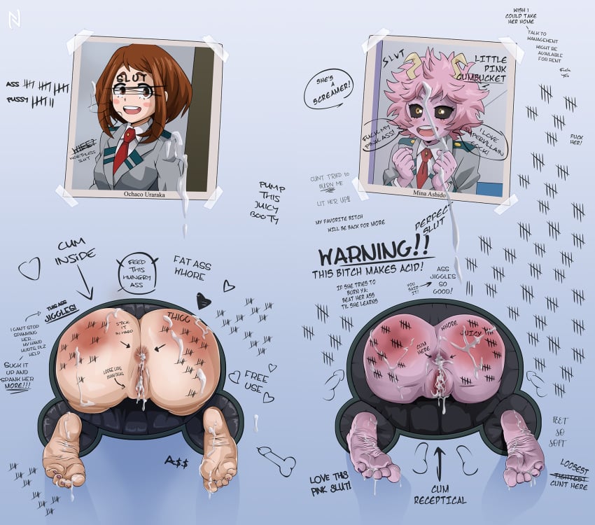 2girls after_anal after_sex anus ass asshole barefoot big_ass big_butt butt butthole cum cum_in_ass cum_in_pussy cum_on_ass cum_on_feet defeated feet mina_ashido multiple_girls my_hero_academia nearphotison ochako_uraraka photo picture pink_skin public_use purple_toenails pussy spank_marks spanked stuck_in_wall tally_marks text through_wall toes wall_writing