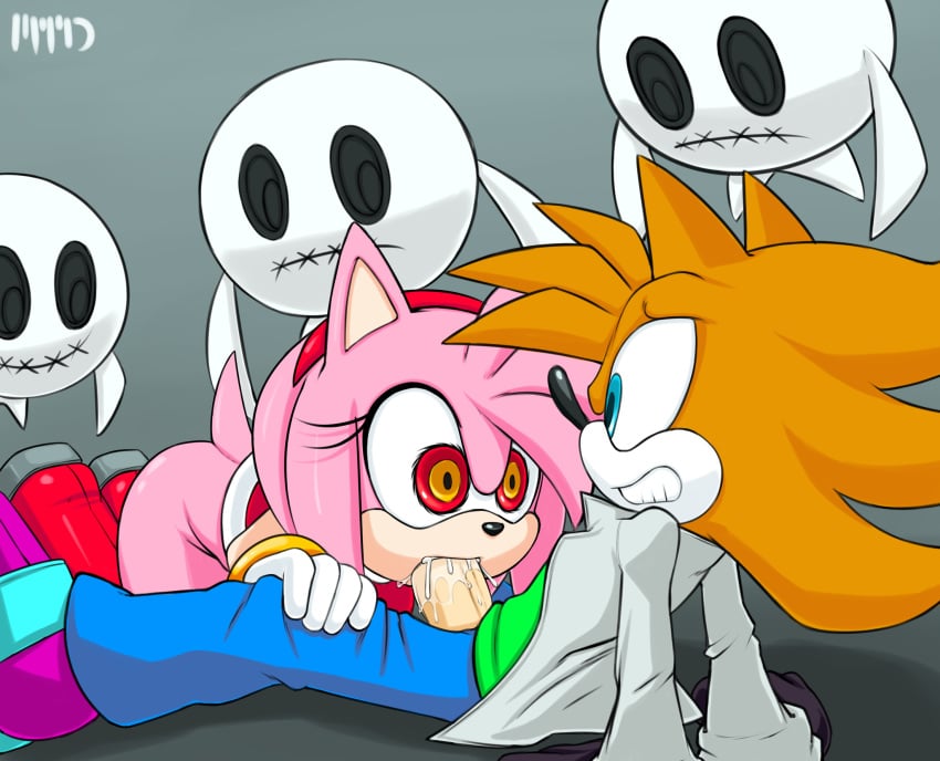 amy_rose anthro blue_eyes boo_(sonic) bottomless clenched_teeth cum cum_in_mouth cum_inside cum_on_penis fellatio female frown ghost hair hedgehog male marthedog oral oral_sex orange_hair orgasm original_character penis pink_hair possessed possessed_amy_rose possession red_eyes sega sex smile sonic_(series)