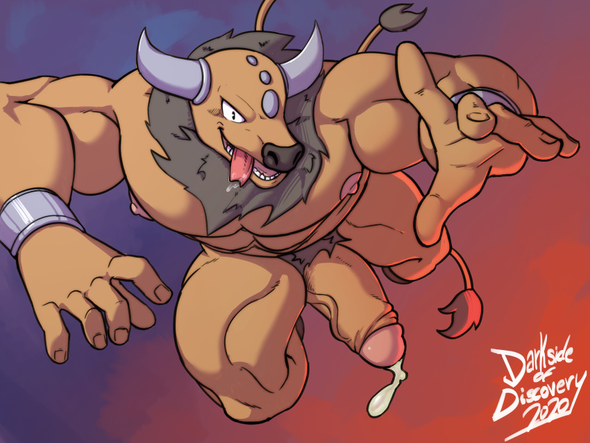 1boy 2020 4:3 absurd_res anthro anthrofied bara big_penis bodily_fluids bovine bull cum darksideofdiscovery dated fur furry genital_fluids hair hi_res horn humanoid_genitalia humanoid_penis male male_only mammal muscular muscular_male nintendo nipples open_mouth original_character penis pokémon_(species) pokemon pokemon_(species) pokemon_rgby pubic_hair simple_background solo tauros text tongue tongue_out veins veiny_penis video_games watermark