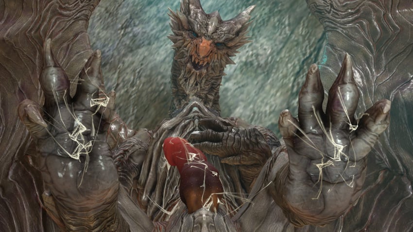 16:9 barlu bodily_fluids capcom cum cum_on_feet dragon elder's_recess_(map) elder_dragon erection feet foot_fetish genital_fluids genitals hi_res kushala_daora male_only monster_hunter monster_hunter_2 monster_hunter_world penis scalie source_request video_games wings year_request