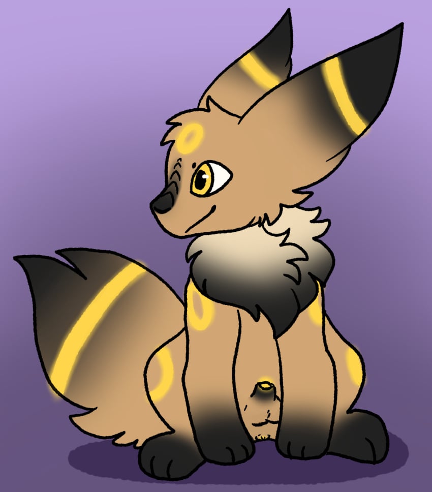 1boy 1girls alternate_color animal_genitalia anus bioluminescence black_fur brown_fur canine eevee eeveelution evelyn feet feral furry glowing hi_res hybrid looking_away male nintendo original_character paws pokémon_(species) pokecyan pokemon pokemon_(species) pokemon_gsc purple_background scales sheath solo source_request umbreon video_games wink yellow_eyes yellow_fur yellow_penis