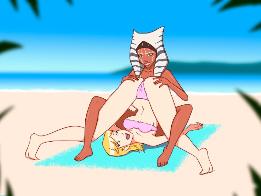 2girls ahsoka_tano alien_girl anoneysnufftan applying_sunscreen beach beach_towel bikini blonde_hair blue_eyes blurry_background embarrassed female female_only humiliation imminent_death killer_lotion massage mindy_(totally_spies) murder ocean orange_skin peril punishment rubbing sand sinfulline snuff star_wars summer sunbathing swimsuit totally_spies towel