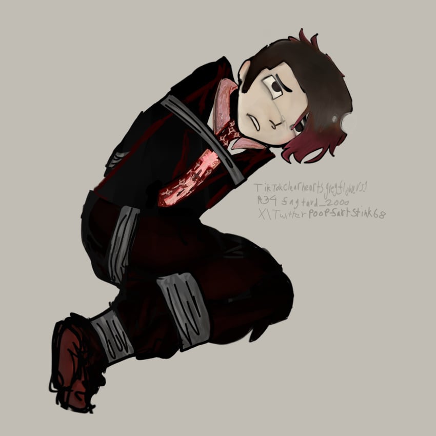 1boy 2025 black_clothes bondage bound_ankles bound_arms bound_legs bound_wrists cnc dyed_hair ibispaintx james_euringer jimmy_urine male mindless_self_indulgence msi noncon nonconsensual red_shoes tie tied_up