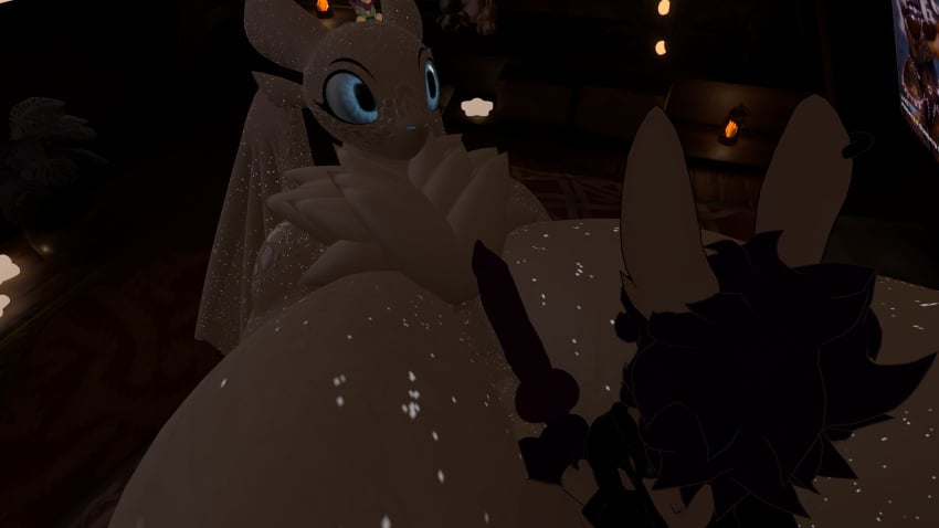 anthro big_breasts big_penis dragon light_fury male male/female rabbit rabbit_boy smaller_male smaller_male_larger_female vrchat vrchat_avatar vrchat_model