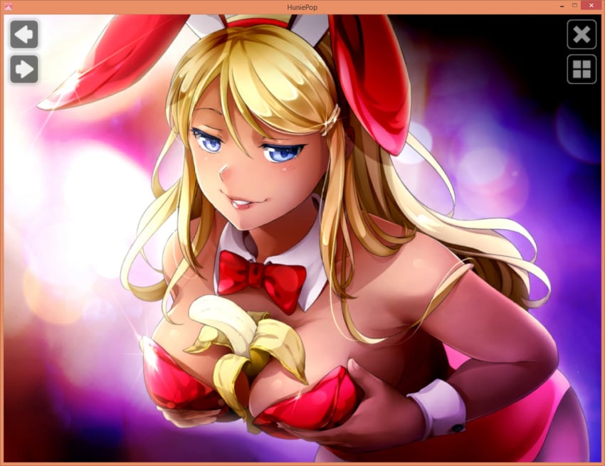 banana big_breasts breasts bunny_ears bunnysuit female female_only flirting food_between_breasts food_play grabbing_boobs grabbing_own_boobs horny human human_only huniepop jessie_maye playing_with_breasts stripper