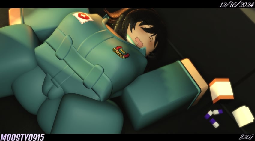 1girls 2024 3d anus_outline anya_(mouthwashing) ass black_hair blue_clothing blue_jumpsuit blue_sleeves closed_eyes clothed clothed_female dated discord_tag drooling female female_only fully_clothed fully_clothed_female jumpsuit letterbox letterboxed long_sleeves lying lying_on_back lying_on_floor moosty mouthwashing open_mouth overdose pale-skinned_female pale_skin pills pussy_outline roblox robloxian short_hair skin_tight sleeves solo spread_legs striped_topwear stripes thighs tight_clothing turtleneck unconscious