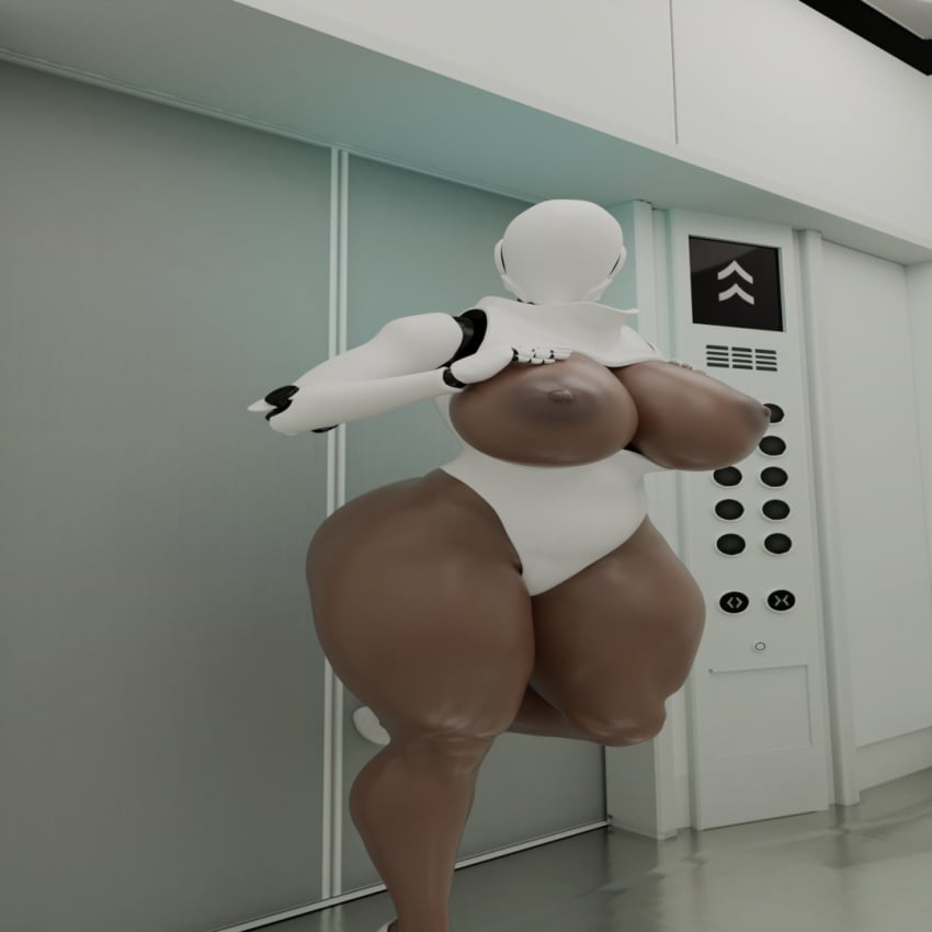 blender blender_(software) breast_grab breasts breasts_out dark_skin elevator female female_only haydee_(game) huge_breasts robot robot_girl self_upload thick_thighs yaboitoxicfrank