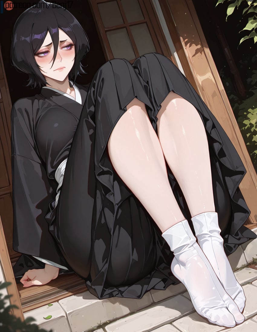 ai_generated benj17 bleach feet feet_focus feet_out_of_frame feet_up foot_fetish foot_worship kuchiki_rukia pale_skin
