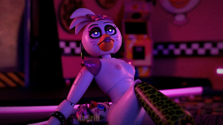 1girls 3d animatronic anthro ashleyorange avian avian_humanoid beak breasts female five_nights_at_freddy&#039;s five_nights_at_freddy&#039;s:_security_breach glamrock_chica_(fnaf) heart-shaped_pupils kogrib nipples pink_nipples purple_eyes solo solo_female