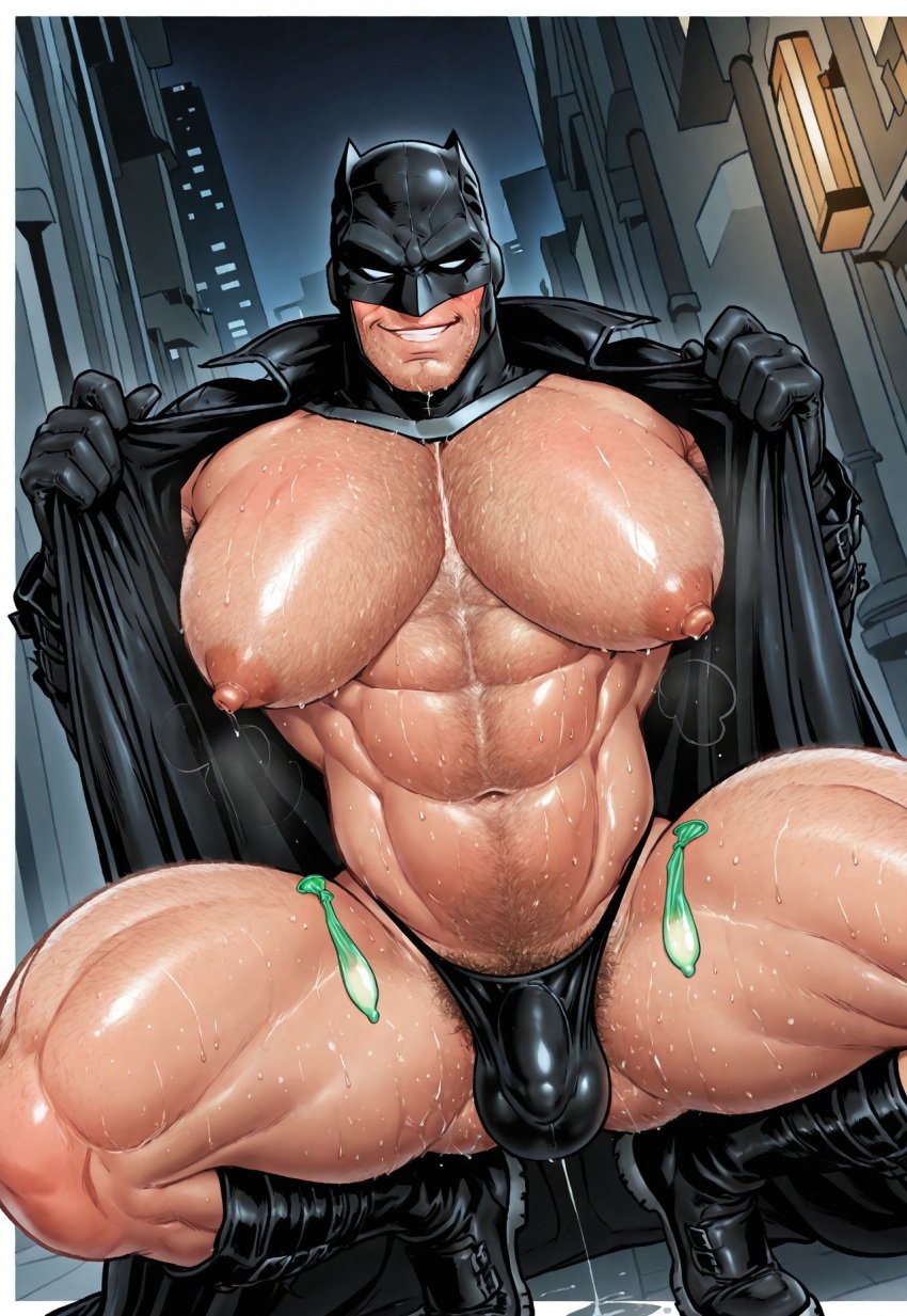 1boy ai ai_assisted ai_generated big_ass big_ass_(male) big_breasts big_butt big_nipples big_pecs civitai dc_comics dizdoodz_(style) gay huge_pecs khlibina male male_only midnighter used_condom