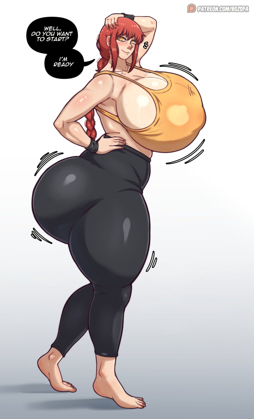 1girls :) artist_name ass ass_bigger_than_head big_ass big_breasts big_butt big_thighs big_tits blush blushing bottom_heavy bozspa braided_hair braided_ponytail breasts_bigger_than_head bubble_butt caked_up chainsaw_man cheesecake dat_ass dumptruck_ass english_text enormous_ass enormous_breasts fat_ass female gigantic_ass gigantic_breasts hand_on_head hand_on_hip huge_ass huge_breasts hyper_ass hyper_breasts imminent_sex large_ass large_breasts leggings light-skinned_female light_skin looking_at_viewer makima_(chainsaw_man) nipple_bulge no_shoes paag pawg plump ponytail posing red_hair round_ass simple_background soles solo solo_female solo_focus sports_bra sportswear sweat sweating teasing text thick_ass thick_thighs thunder_thighs tight_clothing top_heavy venus_body voluptuous voluptuous_female white_background wide_hips wobbling_ass wobbling_breasts yellow_eyes