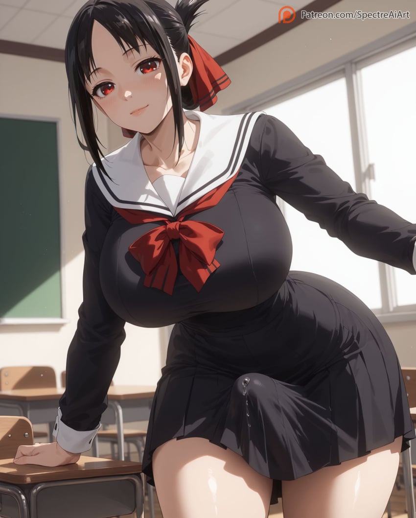 1futa abs ai_generated balls bangs black_dress black_hair blush breasts bulge classroom curvy curvy_figure desk dickgirl dripping_precum female from_below futa_only futanari hair high_resolution highres huge_balls huge_breasts huge_cock huge_testicles indoors intersex kaguya-sama_wa_kokurasetai_~tensai-tachi_no_renai_zunousen~ looking_at_viewer penis penis_bulge penis_under_clothes red_eyes school school_uniform shinomiya_kaguya skirt smooth_skin solo solo_focus solo_futa spectreai thick thick_legs thick_thighs thighhighs thighs veiny_penis voluptuous voluptuous_futanari