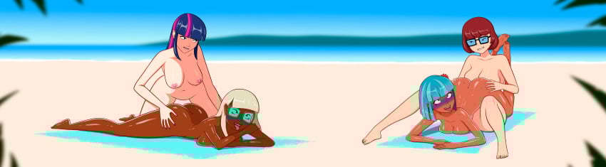 4girls ahe_gao anoneysnufftan applying_sunscreen asphyxiation ass beach beach_towel blue_hair blurry_background blush blush breasts brown_hair coco_diablo coco_pommel_(mlp) dark-skinned_female dark_skin embarrassed embarrassed_nude_female eyes_rolling_back female female_only friendship_is_magic glasses humiliation imminent_death killer_lotion long_hair lotion mascara_tears massage mind_break murder my_little_pony nail_polish nipples nude nude_beach ocean oil oiled orgasm peril platinum_blonde_hair punishment purple_blush purple_hair rubbing sand scooby-doo shiny_skin short_hair sinfulline snuff suffocation summer sunbathing sunscreen tan tanned tanned_female tanned_skin tongue_out towel twilight_sparkle_(mlp) velma_dinkley