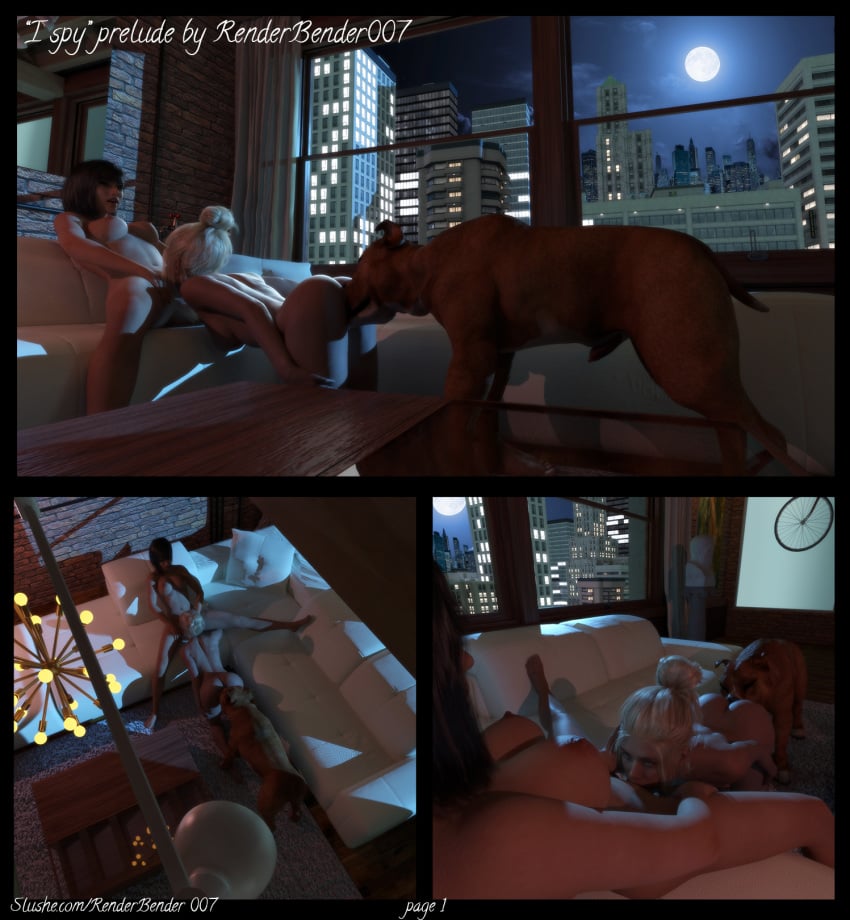 3d asian bestiality bisexual bisexual_female canid canid_on_humanoid canine canine_on_human canine_penis comic cunnilingus cunnilingus_from_canine dog domestic_dog female female/female female_human feral human lesbian licking male male/female male_canine night nipples oral penis pitbull renderbender007 spy straight vagina voyeur voyeurism zoophilia