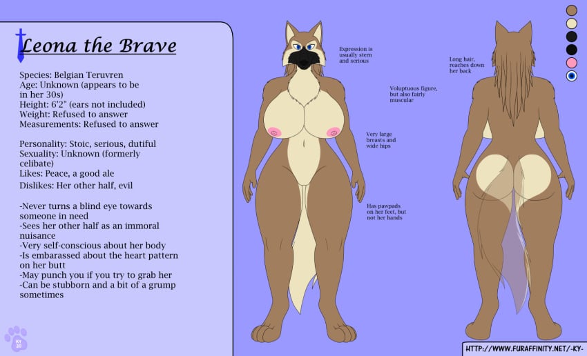 2020 4_toes anthro ass belgian_shepherd big_breasts big_butt black_body black_fur blue_eyes breasts brown_body brown_fur brown_hair canid canine canis curvy_figure digital_media_(artwork) domestic_dog english_text female fur genitals hair herding_dog hi_res huge_breasts ky_(malamute) leona_the_brave_(-ky-) mammal model_sheet multicolored_body multicolored_fur neck_tuft nipples nude pastoral_dog pussy sheepdog signature simple_background solo tan_body tan_fur text thick_thighs toes tuft url voluptuous wide_hips