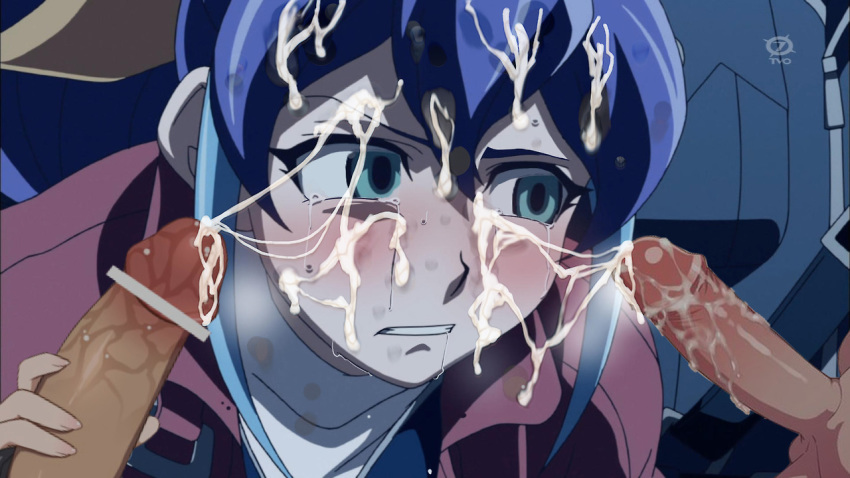 1girls 2boys blush bukakedraw censored cum cum_on_face cum_on_hair edit female green_eyes hair_ornament penis_grab purple_hair screenshot screenshot_edit serena_(yu-gi-oh!_arc-v) tears yu-gi-oh! yu-gi-oh!_arc-v