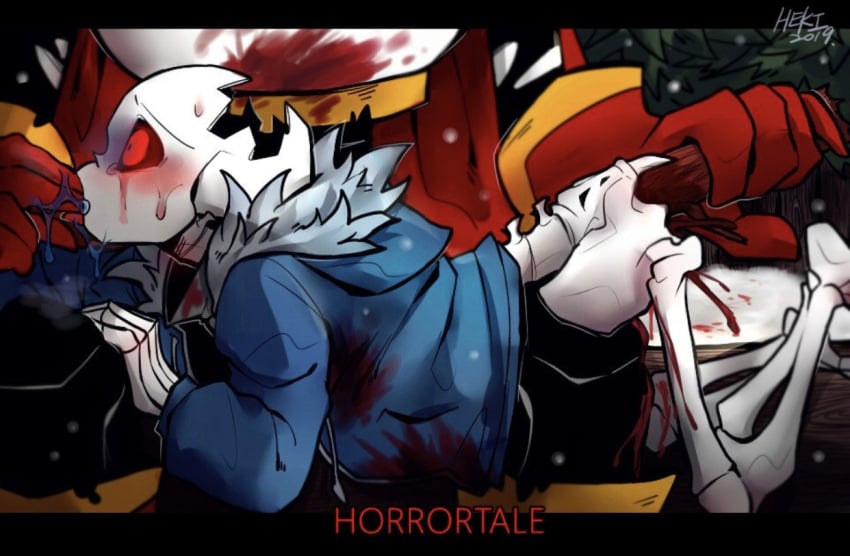 2019 2boys bigger_dom blood bottomless brother/brother brothers crying crying_with_eyes_open drooling finger_in_mouth heki_(artist) horrortale incest insertion male male_on_male male_only papyrus papyrus_(horrortale) papyrus_au sans sans_(horrortale) sans_au smaller_sub undertale_au