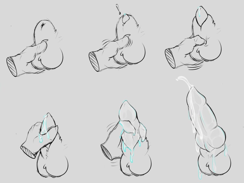 2019 animal_genitalia animal_penis anthro balls bodily_fluids canid canine canine_penis clyde_wolf cum digital_media_(artwork) duo erection feral fur genital_fluids genitals knot male male_only mammal masturbation nude penile penile_masturbation penis sex sheath simple_background sketch