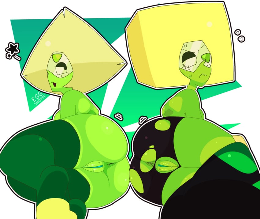 2girls cartoon_network eggshoppe female gem gem_(species) limb_enhancers multiple_girls peridot_(gem) peridot_(steven_universe) squaridot_(steven_universe) steven_universe steven_universe:_save_the_light