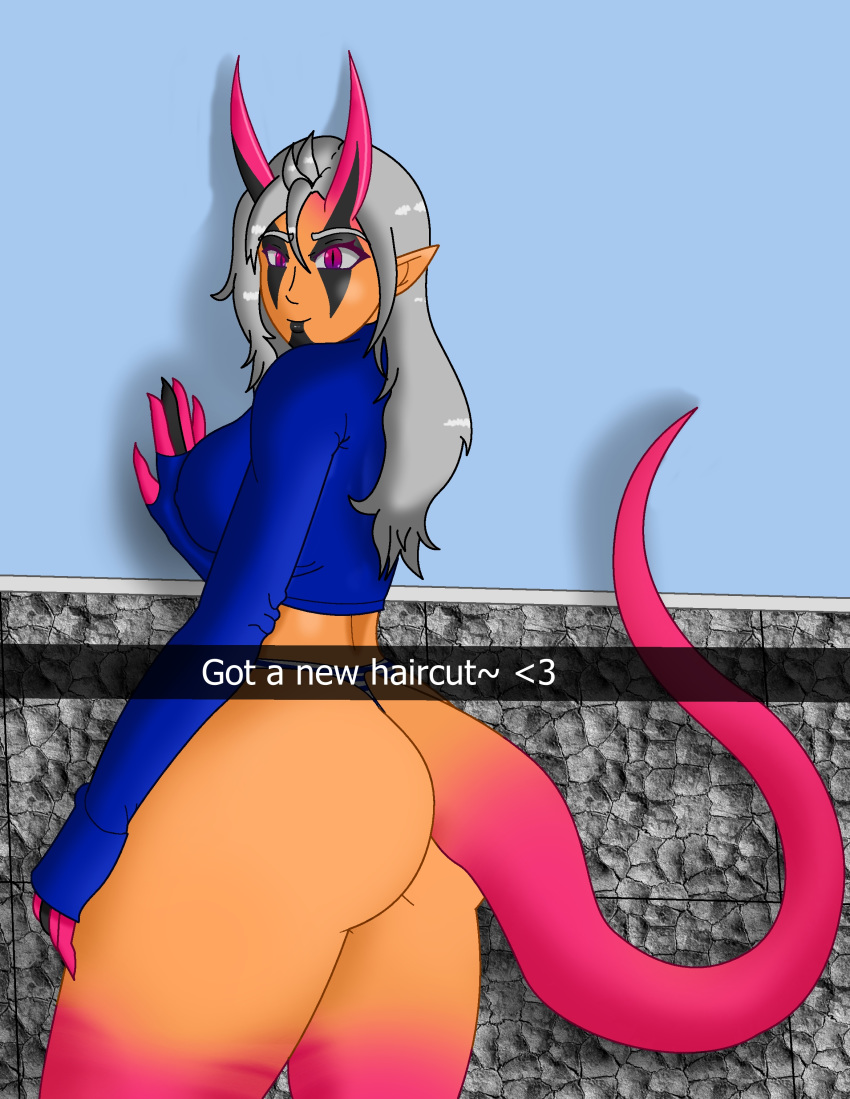 alexemis_blackheart ass ass big_ass big_butt horns kingenderraptor markings orange_skin thick_thighs thighs