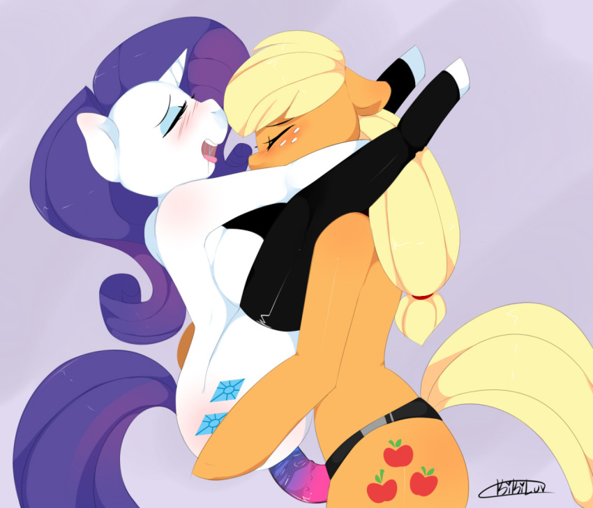 anthro anthro_on_anthro anthro_penetrated anthro_penetrating anthro_penetrating_anthro applejack_(mlp) blush dildo equid female female/female female_penetrated female_penetrating female_penetrating_female freckles friendship_is_magic horn kikiluv looking_pleasured mammal my_little_pony penetration rarity_(mlp) sex_toy straight_hair strap-on strapon unicorn yuri