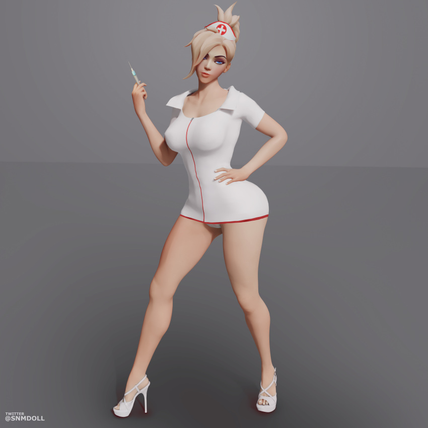 3d mercy nurse nurse_cap nurse_uniform open_toe_shoes overwatch snmdoll