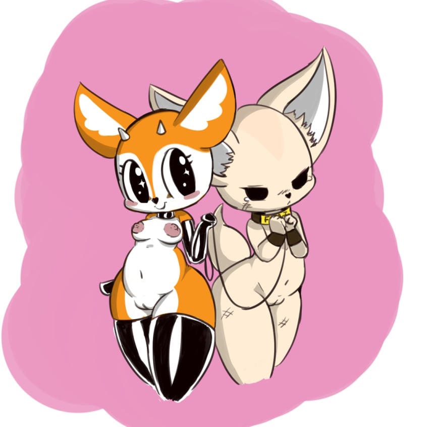 2girls aggressive_retsuko aggretsuko antelope anthro armwear ass big_belly big_ears big_eyes black_eyes blush bodily_fluids bottom_heavy bovine breasts bruised canine clothing collar duo elbow_gloves female female/female female_only femdom fennec fenneko fox fur furry furry_only gazelle gloves handwear horn horns huge_ass injury latex leash legwear mammal mostly_nude naked navel nipples nude orange_body orange_fur pink_background pouting pussy sanrio shortstack simple_background smile smooth_fur sparkly_eyes stockings tail tan_body tan_fur tears text thick_thighs thighhighs tsunoda tsunoda_(aggretsuko) vono white_body white_border white_fur wide_hips wristband yuri