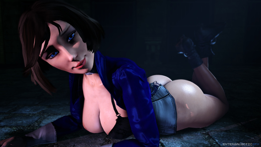 3d ass athletic big_ass big_breasts big_butt bioshock bioshock_infinite black_hair blue_eyes bolero boots bra breasts bubble_butt busty choker cleavage clothing corset elizabeth_comstock eyelashes eyeliner eyeshadow female female_focus female_only hourglass_figure large_breasts lying lying_down lying_on_stomach makeup mascara nocturnal_lewds pinup pose posing short_hair solo tagme thick_thighs wide_hips