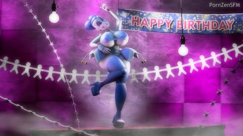 3d 3d_(artwork) 3d_model arm_up ballerina ballora ballora_(fnafsl) ballora_(spiderjunior10) banner banners big_breasts birthday bra checkered_background ear_piercing earrings five_nights_at_freddy's five_nights_at_freddy's:_sister_location fnaf head_tilt high_heels huge_breasts large_breasts leg_lift leg_up leg_warmers lightbulb nipple_slip paper_banner pink_background posing robot robot_joints scottgames sister_location skirt skirt_up source_filmmaker spiderjunior10 stage star_banner stockings