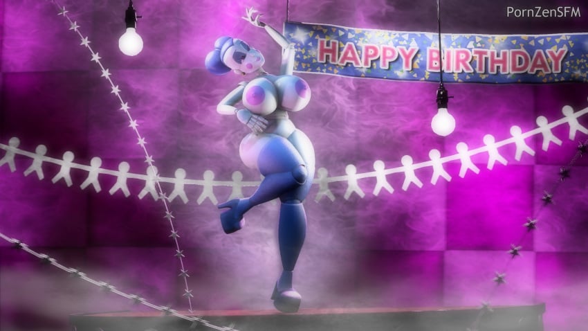 3d 3d_(artwork) 3d_model arm_up ballerina ballora ballora_(fnafsl) ballora_(spiderjunior10) banner banners big_ass big_breasts birthday checkered_background ear_piercing earrings five_nights_at_freddy's five_nights_at_freddy's:_sister_location fnaf head_tilt high_heels huge_breasts large_breasts large_nipples leg_lift leg_up leg_warmers lightbulb naked nipple_slip nude paper_banner pink_background posing robot robot_joints scottgames sister_location source_filmmaker spiderjunior10 stage star_banner stockings thighhighs