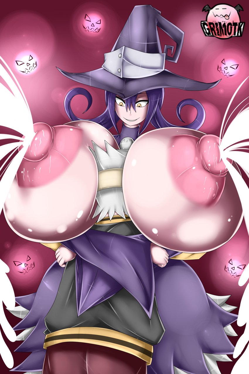 big_breasts blair_(soul_eater) breast_smother breasts catgirl gigantic_breasts grimotk hat head_between_breasts hug huge_breasts hyper lactation marshmallow_hell seductive seductive_smile smile soul_eater soul_eater_evans witch witch_hat