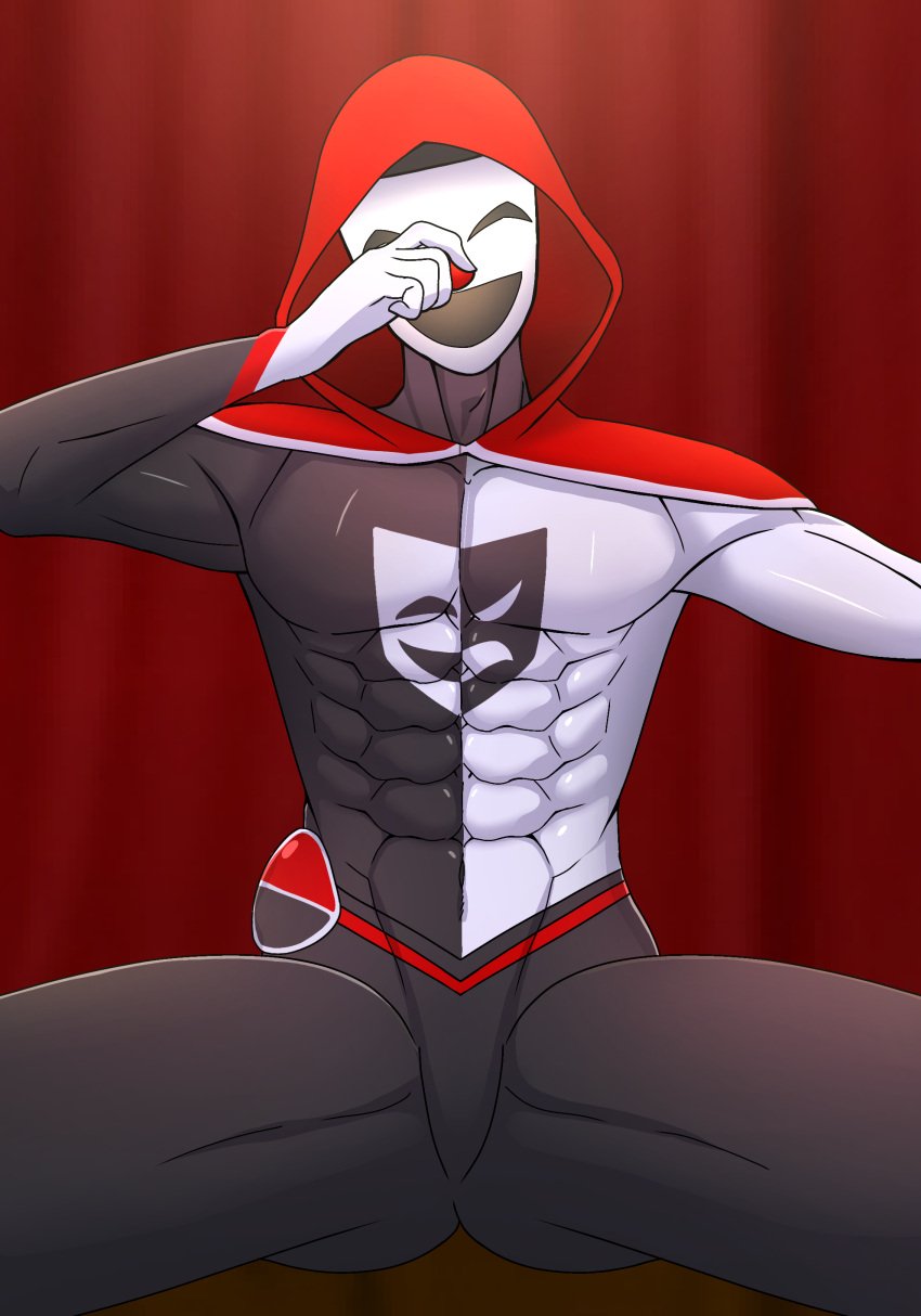 abs bara big_penis black_and_white clothing clown costume faceless_male happy male male_only mask masturbation miraculous_ladybug muscles muscular nose pecs penis psychomedian purple_skin scenery solo solo_male villain zeta_ka