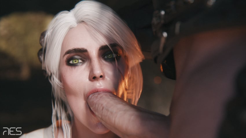 3d blowjob cd_projekt_red ciri face_focus fellatio female freckles freckles_on_face green_eyes head_grab light-skinned_female light-skinned_male light_skin looking_at_viewer male mascara oral oral_penetration oral_sex penis res_(artist) scar sucking_penis the_witcher_(series) the_witcher_3:_wild_hunt white_hair witcherres
