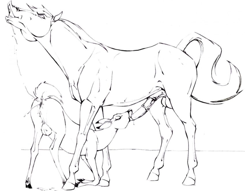 balls bambi_(film) crossover deer disney dreamworks equine faline feral feral_on_feral furry horse klaus_doberman monochrome penis pussy spirit:_stallion_of_the_cimarron spirit_(character) testicles