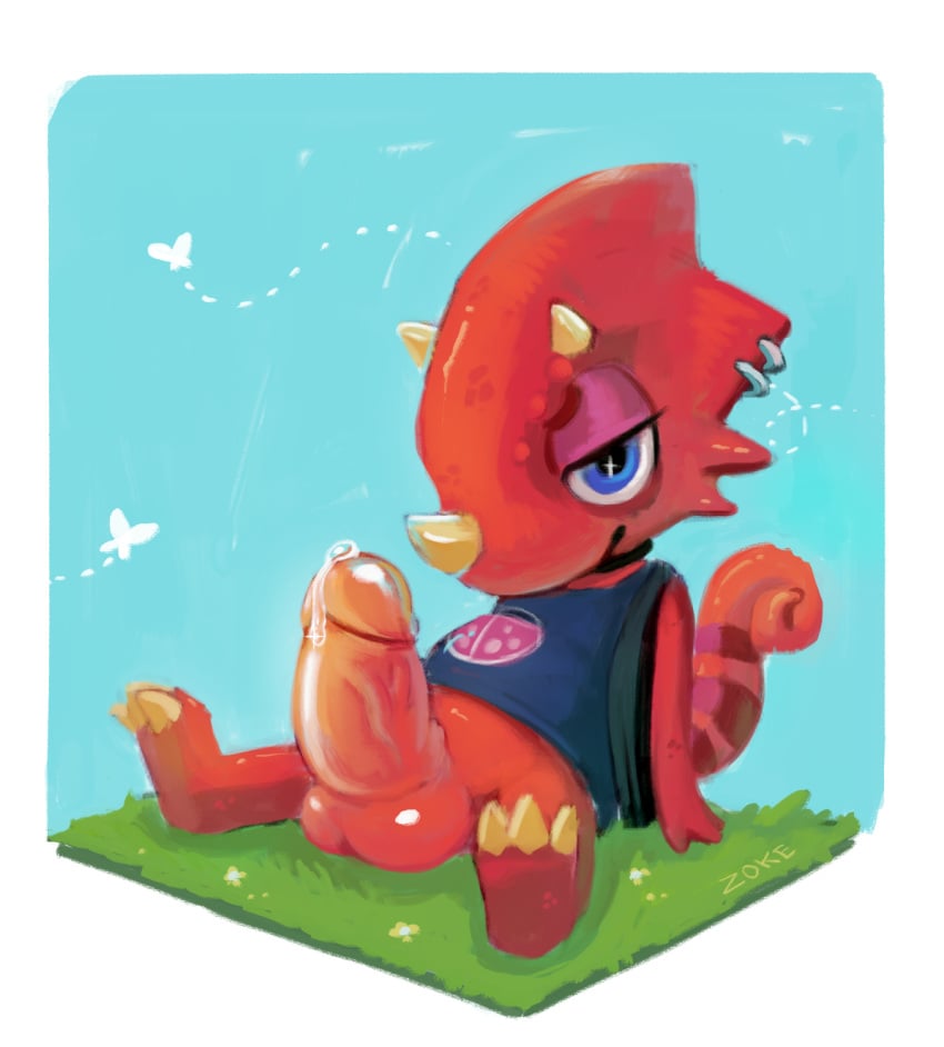 2020 alpha_channel animal_crossing anthro balls chameleon clothed clothing digital_media_(artwork) flick_(animal_crossing) genitals hi_res lizard male male_only nintendo nude penis reptile scalie solo video_games zoke