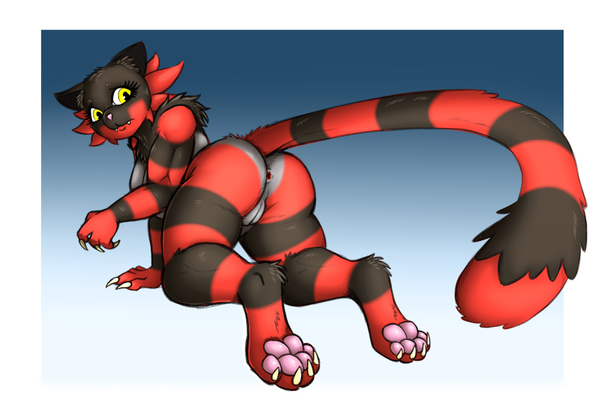 1girls 2020 4_toes absurd_res all_fours alternate_eye_color anthro anthrofied anus ass big_ass big_breasts black_fur blue_background border breasts claws exelzior-maximus eyelashes fangs feet female female_incineroar fur furry gradient_background grey_fur hi_res incineroar large_ass long_tail looking_back muscular muscular_arms muscular_female nintendo nude original_character pawpads paws pink_nose pokémon_(species) pokemon pokemon_sm pussy red_fur simple_background solo stripes tail thick_thighs thigh_gap toe_claws toes video_games white_border wide_hips yellow_eyes